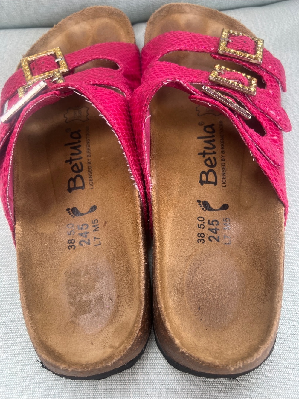 Betula by Birkenstock Hot Pink Triple Buckle Slide Sandals sz 38 euro - Picture 2 of 5